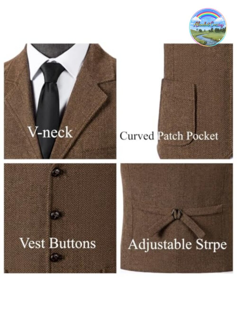 Tweed Herringbone Wool Blend Suit Vest Western Waistcoat Groomsman - Picture 4 of 5